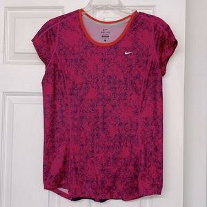 Nike Dri Fit Pink Print Mesh Back Short Sleeve Activewear Top Sz L